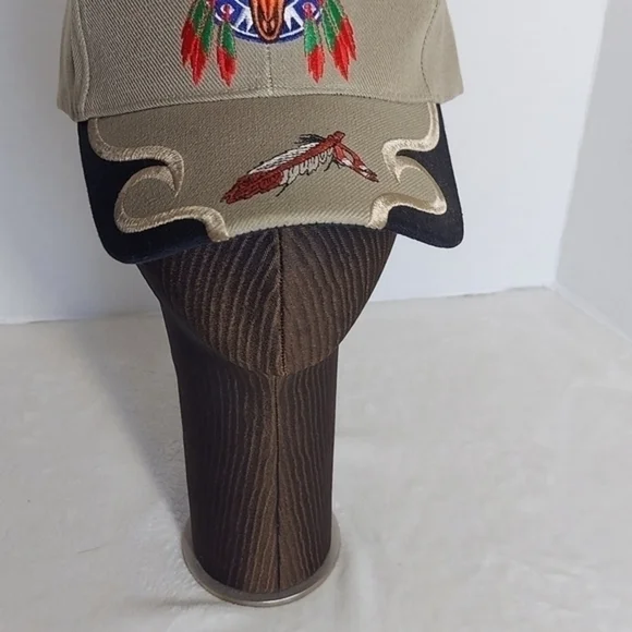Texas Head Wear Western Native American Inspired Tan Baseball Cap with appliques - Picture 4 of 10